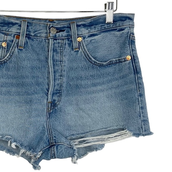 Levi's 501 Premium Women High Rise Denim Cut Off Shorts Sz 28 Rainbow Button Fly - Picture 3 of 10